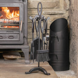 Jvl Jennings 4 Piece Fireplace Companion Set Fire Tools Stand Black - thumbnail 9