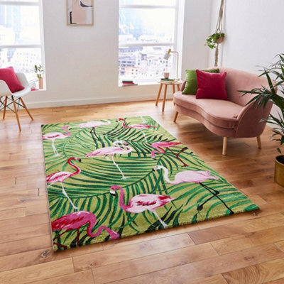 Green Pink Luxurious Modern Easy To Clean Handmade Rug For Dining Room-120Cm X 170Cm - image 1