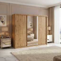 Bono Sz250 Sliding Door Wardrobe With Mirror Modern Design And Generous Storage Space Artisan Oak - thumbnail 3
