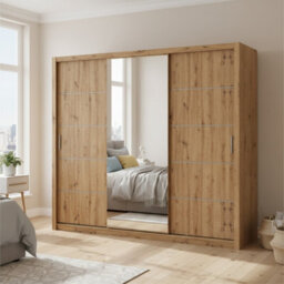 Bono Sz250 Sliding Door Wardrobe With Mirror Modern Design And Generous Storage Space Artisan Oak - thumbnail 1
