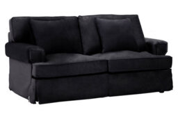 Orsina Two Seat Black Velvet Sofa, Plush Black Velvet Upholstery With Wooden Base And Key Style Padded Arms - thumbnail 4