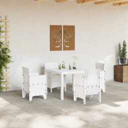Berkfield Modern Garden Dining Set 5 Pcs White Polt Rattan - thumbnail 3
