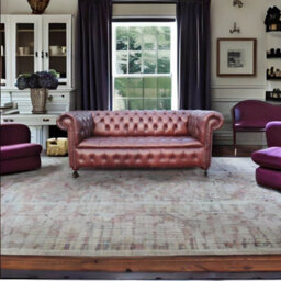 Chesterfield 3 Seater Buttoned Seat Sofa Old English Hazel Real Leather In Classic Style - thumbnail 2