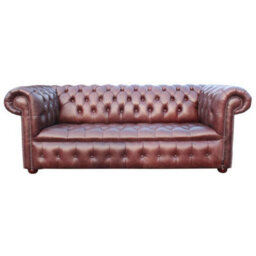 Chesterfield 3 Seater Buttoned Seat Sofa Old English Hazel Real Leather In Classic Style - thumbnail 3