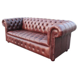 Chesterfield 3 Seater Buttoned Seat Sofa Old English Hazel Real Leather In Classic Style - thumbnail 6
