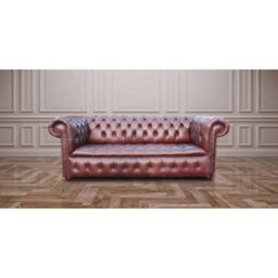 Chesterfield 3 Seater Buttoned Seat Sofa Old English Hazel Real Leather In Classic Style - thumbnail 1