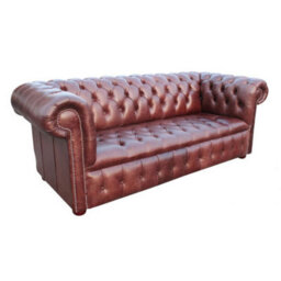 Chesterfield 3 Seater Buttoned Seat Sofa Old English Hazel Real Leather In Classic Style - thumbnail 5