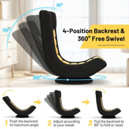 Costway 360 Swivel Gaming Chair Folding Floor Sofa Lazy Sofa Lounge Chair-Yellow - thumbnail 7