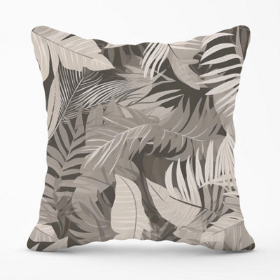 Warren Reed Designer Grey Brown Tropical Leaves Outdoor Cushion 45Cm X 45Cm - image 1