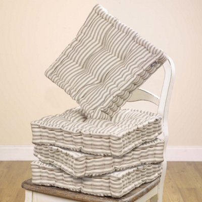 Dibor Set Of 4 Grey Striped Indoor Dining Chair Seat Pad Box Cushions L40Cm X W40Cm - image 1