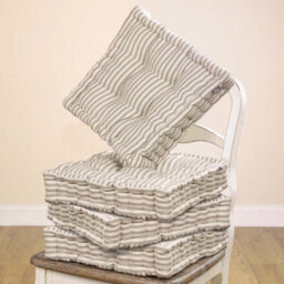 Dibor Set Of 4 Grey Striped Indoor Dining Chair Seat Pad Box Cushions L40Cm X W40Cm