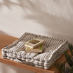 Dibor Set Of 4 Grey Striped Indoor Dining Chair Seat Pad Box Cushions L40Cm X W40Cm - thumbnail 3