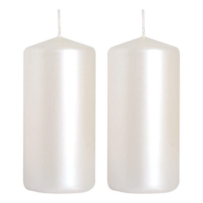 SolaDirect Pillar Candles, Pack Of 2, Unscented, Long Burning Time, 10 X 5 Cm / 4 X 2 In (Pearl, Metallic) - image 1
