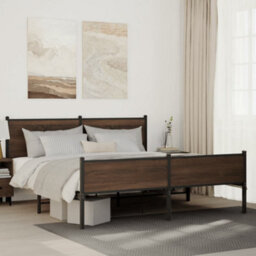 Berkfield Metal Bed Frame Without Mattress Brown Oak 160X200 Cm - thumbnail 1