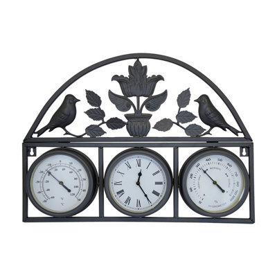 Charles Bentley Shabby Chic Dark Grey Wall Clock With Thermometer & Hygrometer - image 1