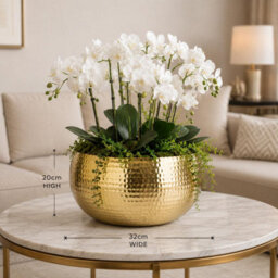 Leaf Large Metal Planter Bowl 32 X 20Cm Hammered Gold Colour - Curvy Edge - thumbnail 5