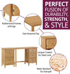 Hallowood Furniture Aston 3 Drawer Desk And Filing Cabinet Set - thumbnail 2