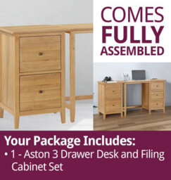 Hallowood Furniture Aston 3 Drawer Desk And Filing Cabinet Set - thumbnail 7