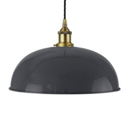 Slate Grey Worcester Painted Dome Pendant Light With Matt Antique Brass Lamp Holder And Black Twisted Cable - Se Home