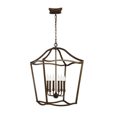 Stylish 6 Bulb Ceiling Pendant Light In Aged Brass Finish For Modern Interiors