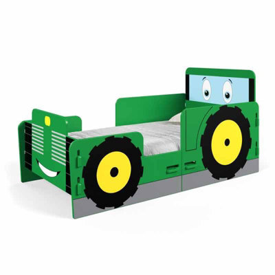 Kidsaw Tractor Toddler Junior Bed In Green With Yellow Wheels - image 1