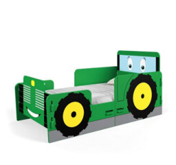 Kidsaw Tractor Toddler Junior Bed In Green With Yellow Wheels - thumbnail 2