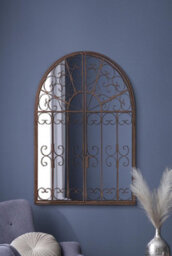 Mirroroutlet The Kirkby Dark Metal Rustic Framed Decorative Arched Wall Mirror With Opening Doors 89Cm X 70Cm - thumbnail 3