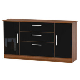 Trent Wide 2 Door 3 Drawer Sideboard In Black & Noche Walnut (Ready Assembled)