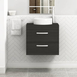 Royal Bathrooms Turin 800mm Wall Mounted Bathroom Vanity Unit With Sink 2 Drawer Hale Black & Round Countertop Basin - thumbnail 1