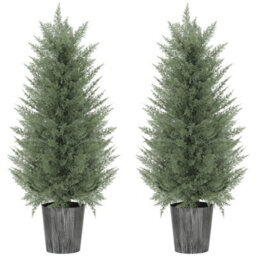 Homcom Artificial Cypress Trees With Pe Leaves For Indoor Outdoor Set Of 2 - thumbnail 2
