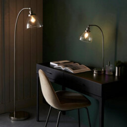 Bright Nickel Standing Floor Lamp Light & Clear Glass Shade - Knurled Detailing - thumbnail 4