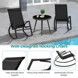 Costway 2 Pieces Patio Rocking Chairs Outdoor Sling Fabric Rockers W/ Backrest - thumbnail 9