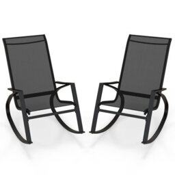 Costway 2 Pieces Patio Rocking Chairs Outdoor Sling Fabric Rockers W/ Backrest - thumbnail 1