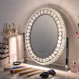 Living And Home Vanity Makeup Mirror With Lights Large Oval Crystal Lighted Mirror For Bedroom - thumbnail 2