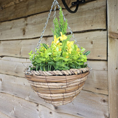 Best Artificial Yellow Mini Daffodil Flower Display In 10 Inch Woven Decorative Hanging Basket - image 1