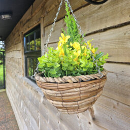 Best Artificial Yellow Mini Daffodil Flower Display In 10 Inch Woven Decorative Hanging Basket - thumbnail 2