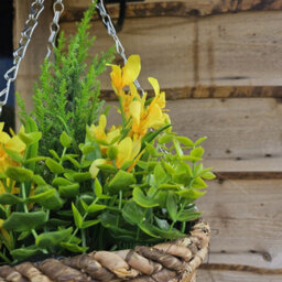 Best Artificial Yellow Mini Daffodil Flower Display In 10 Inch Woven Decorative Hanging Basket - thumbnail 5