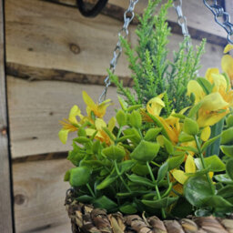 Best Artificial Yellow Mini Daffodil Flower Display In 10 Inch Woven Decorative Hanging Basket - thumbnail 4