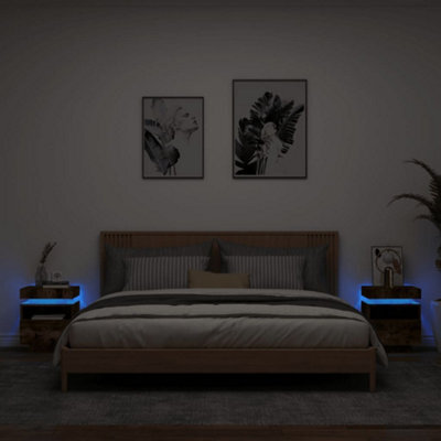Berkfield Bedside Cabinets With Led Lights 2 Pcs Smoked Oak 40X39X48.5 Cm - image 1