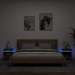 Berkfield Bedside Cabinets With Led Lights 2 Pcs Smoked Oak 40X39X48.5 Cm - thumbnail 1