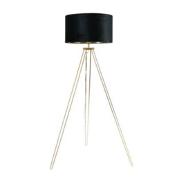 Valuelights Aero Hairpin Gold Tripod Floor Lamp With Black Velvet And Gold Drum Lamp Shade And Led Bulb - thumbnail 2