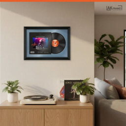 "AK Frames 25X17"" Black Swept Vinyl Record Frame With Pompadour Mount For 12 Inch Lp Cover & Disc - Overlapped Design" - thumbnail 5
