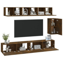 Berkfield Classic 6 Piece Tv Cabinet Set Smoked Oak Engineered Wood - thumbnail 3