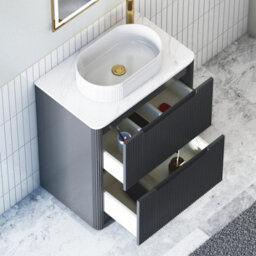 Royal Bathrooms Avenza 600mm Matt Obsidian Black Floor Standing Countertop Bathroom Vanity Unit 2 Drawer With Lyon Basin - thumbnail 5