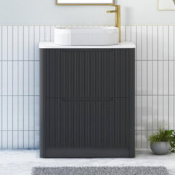 Royal Bathrooms Avenza 600mm Matt Obsidian Black Floor Standing Countertop Bathroom Vanity Unit 2 Drawer With Lyon Basin - thumbnail 1