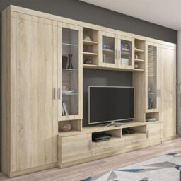 Paris Wall Unit Living Room Furniture Laminated Board Sonoma Led Lights - thumbnail 2