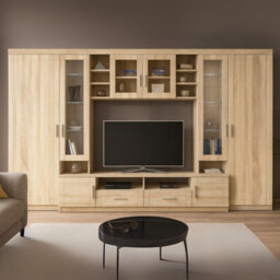 Paris Wall Unit Living Room Furniture Laminated Board Sonoma Led Lights