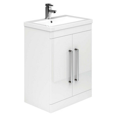 Plum&clay Novela Gloss White Floor Standing Vanity Unit With Ceramic Basin Bathroom Furniture (W)515mm - image 1
