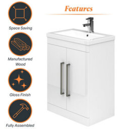 Plum&clay Novela Gloss White Floor Standing Vanity Unit With Ceramic Basin Bathroom Furniture (W)515mm - thumbnail 6