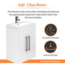 Plum&clay Novela Gloss White Floor Standing Vanity Unit With Ceramic Basin Bathroom Furniture (W)515mm - thumbnail 4